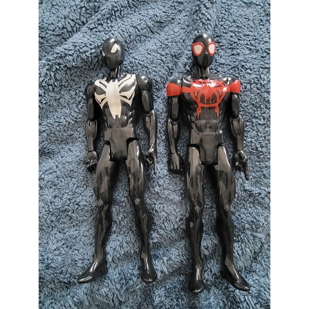 (2) 2017 Marvel Titan Hero Spiderman MAX VENOM Miles Morales And Black Suit 11"